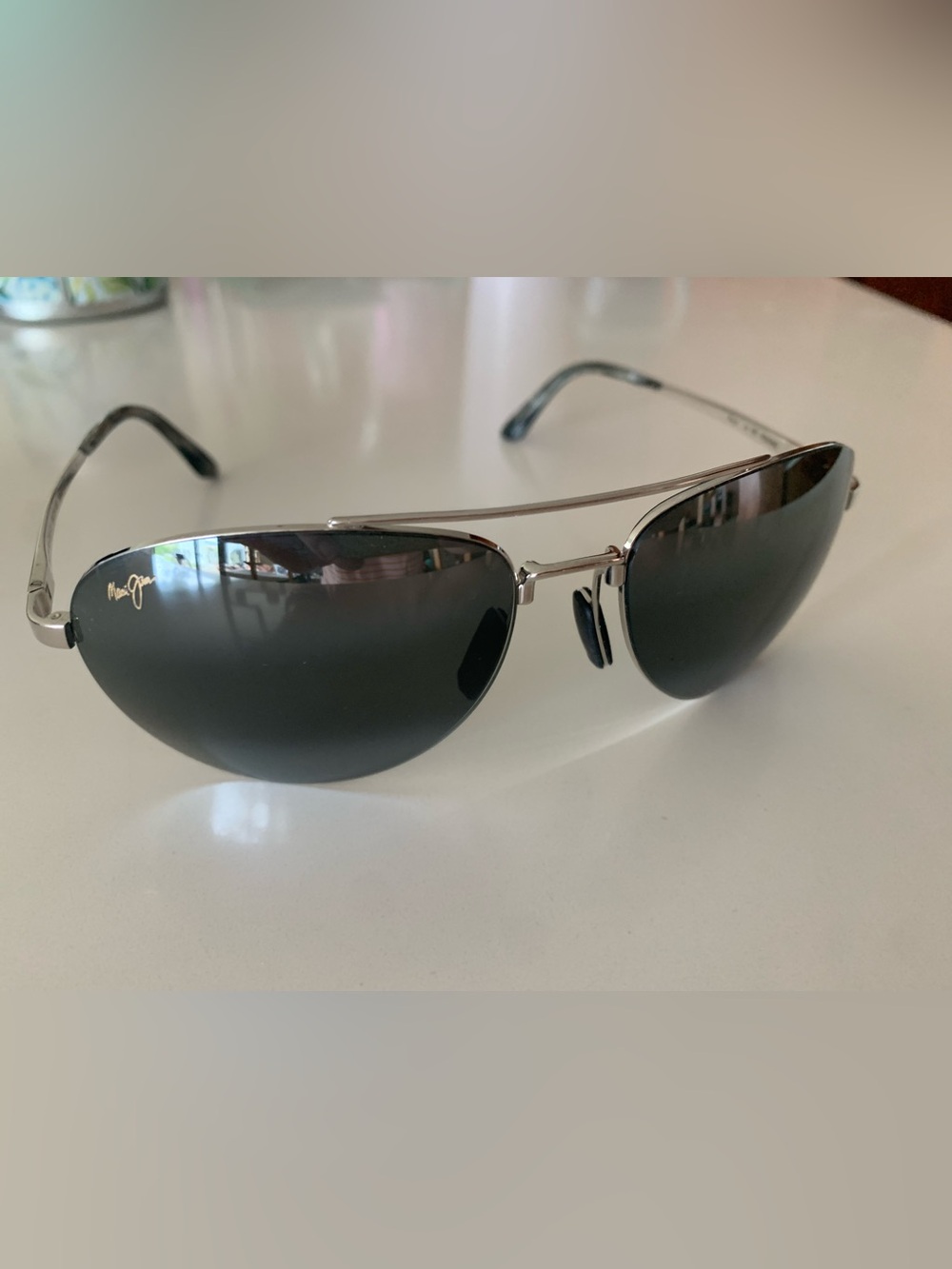 Maui Jim Pilot MJ 210 17 Silver Metal Frame Grey Polarized Lens Sunglasses rare